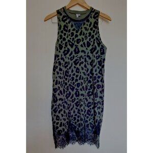 ASOS Green Animal Print Black Lace Dress Size 4 Cotton